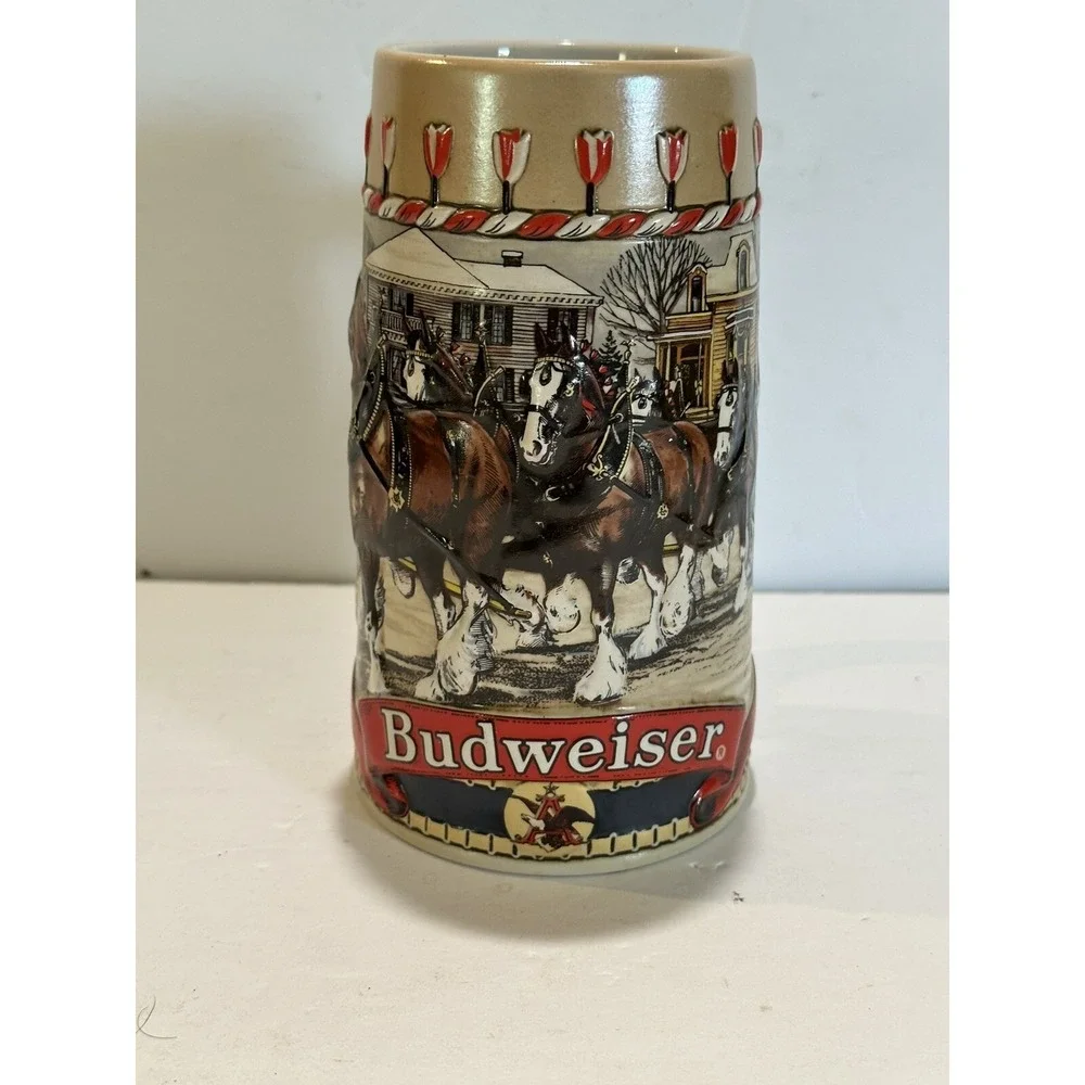 Budweiser B‎ Series Beer Mug Stein 1986 Vintage Collectible Christmas Ceramarte